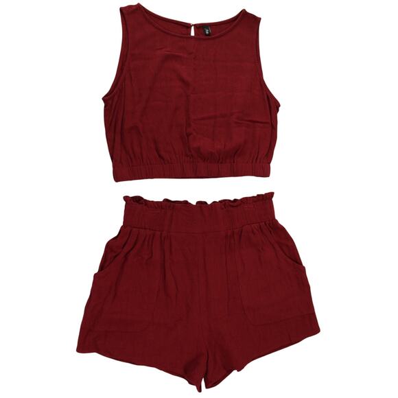 Automet Red Two Piece Lounge Set Crop Tank Top & Shorts Size Medium - Picture 1 of 10